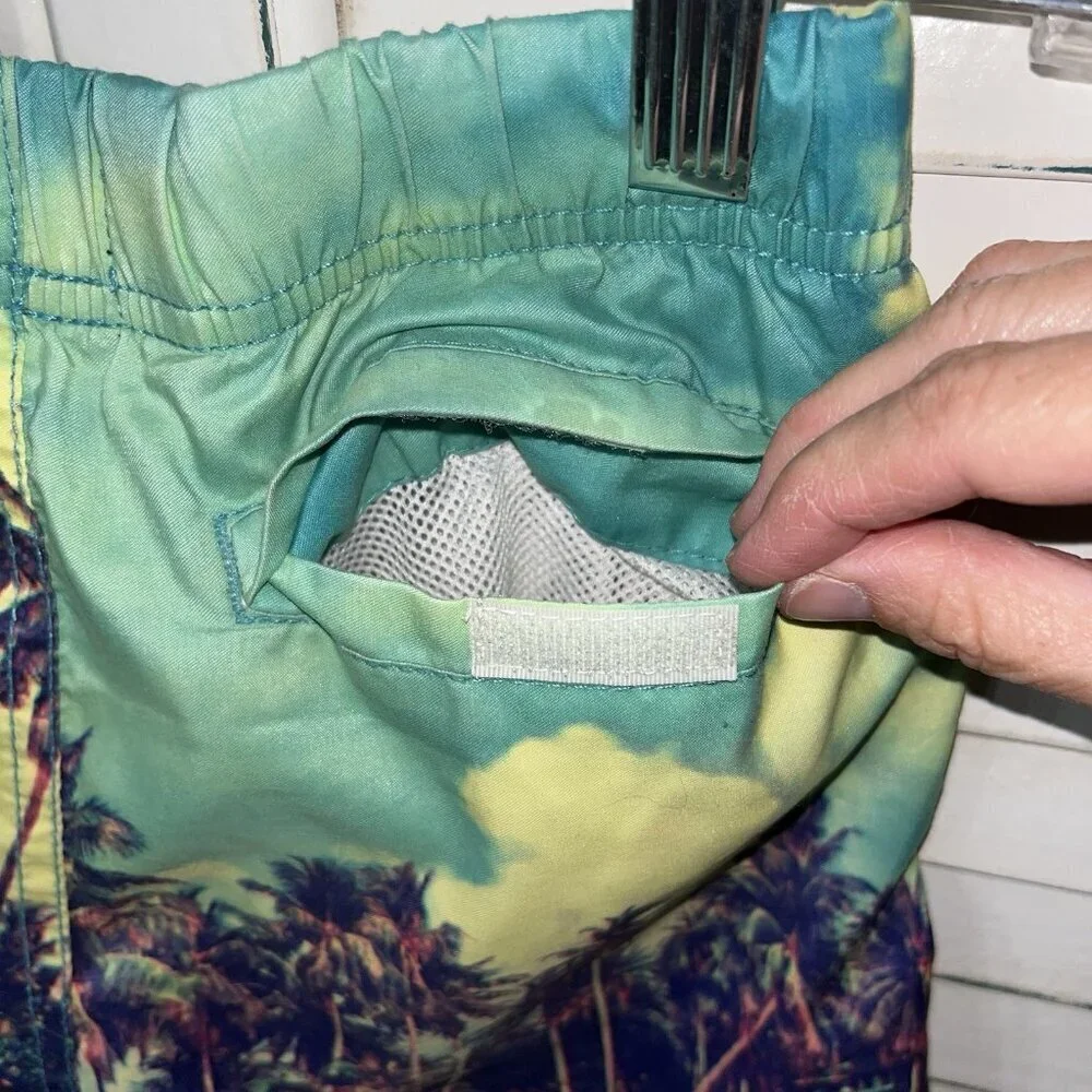 Boys Swim Trunks Blue Palm Trees Tropical Size 8